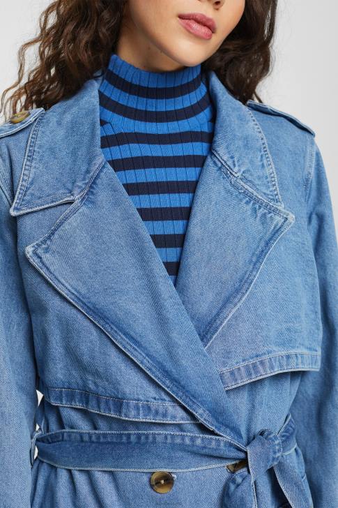 Coats Blue Light Wash Women Esprit Denim trench coat V48Z486