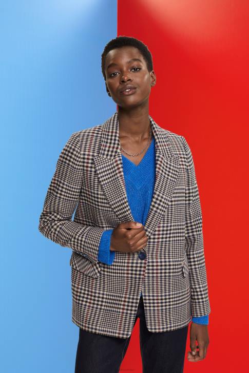 Coats Cream Beige Women Esprit Checked wool blend blazer V48Z447