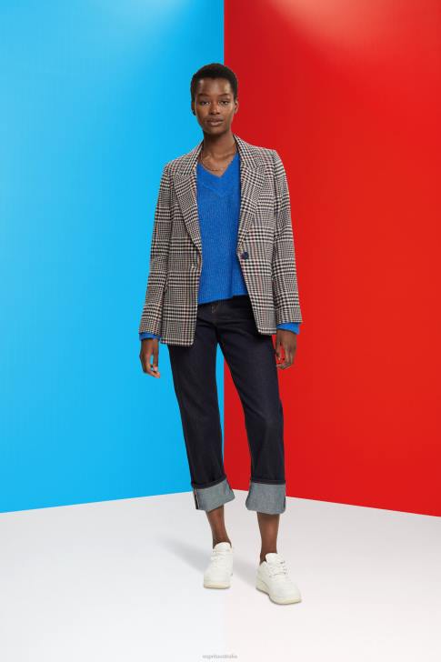 Coats Cream Beige Women Esprit Checked wool blend blazer V48Z447