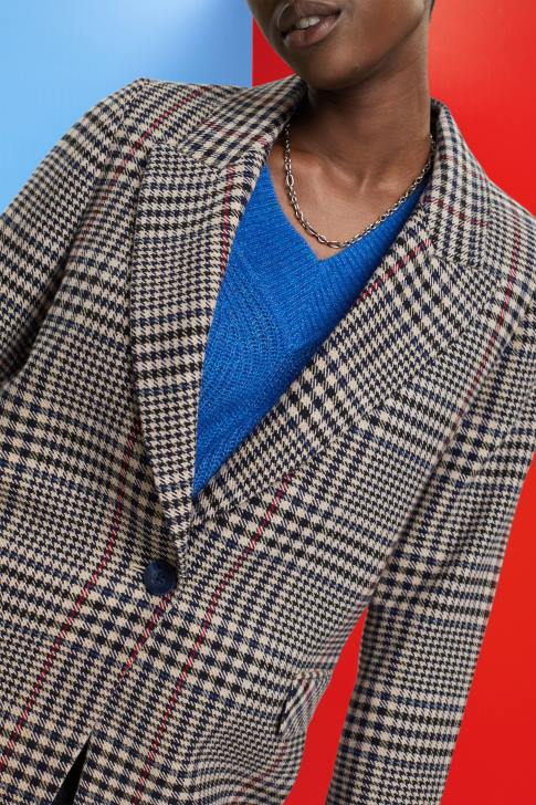 Coats Cream Beige Women Esprit Checked wool blend blazer V48Z447