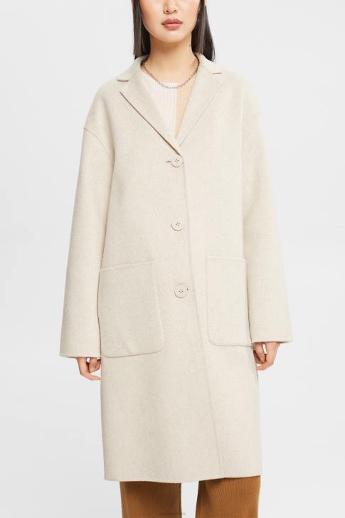 Coats Cream Beige Women Esprit Wool blend coat V48Z561