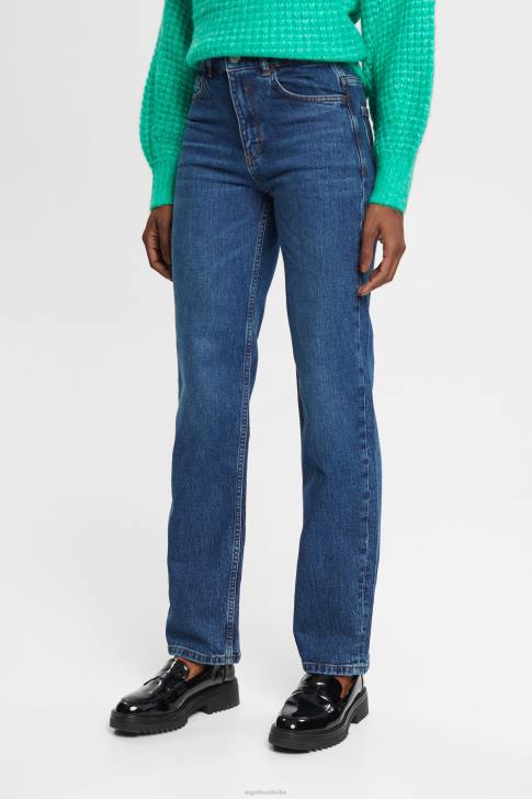 Denim Blue Medium Wash Women Esprit High-rise straight leg stretch jeans V48Z337