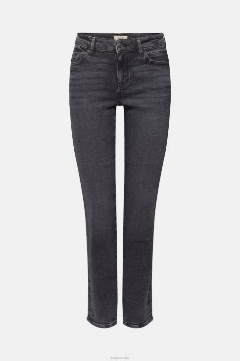 Denim Grey Dark Wash Women Esprit High-rise straight leg stretch jeans V48Z328