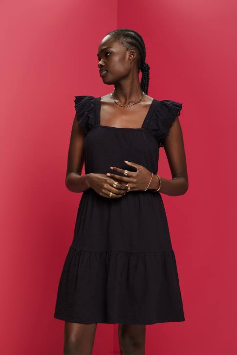 Dresses Black Women Esprit Jersey dress with embroidered lace sleeves V48Z59
