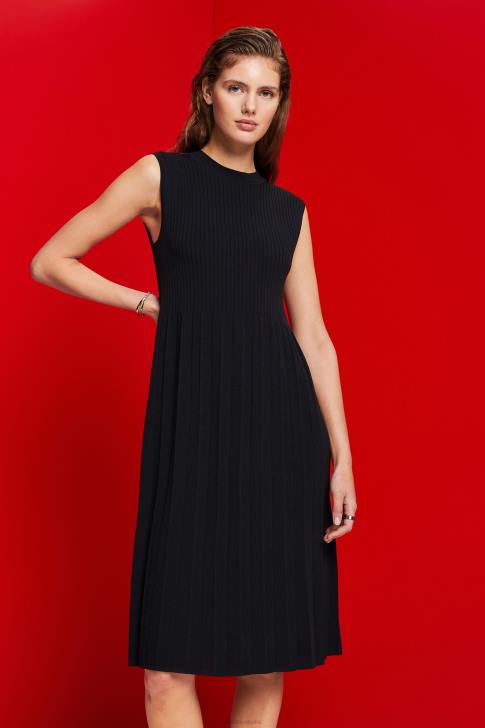 Dresses Black Women Esprit Pleated and sleeveless maxi dress with crewneck V48Z124