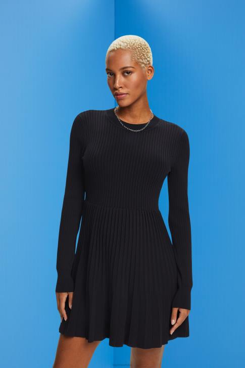 Dresses Black Women Esprit Pleated mini dress with long-sleeves & crewneck V48Z127