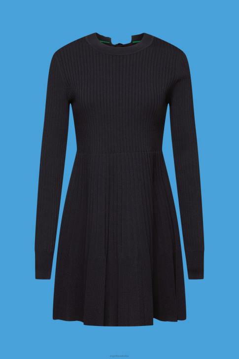 Dresses Black Women Esprit Pleated mini dress with long-sleeves & crewneck V48Z127