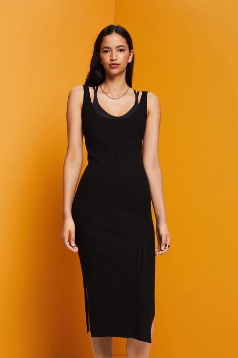 Dresses Black Women Esprit Rib-knit dress, linen blend V48Z113