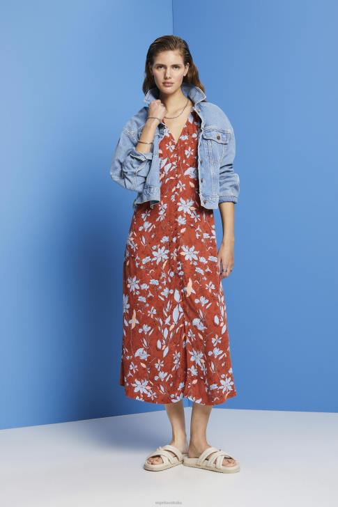 Dresses Coral Orange Women Esprit Midi dress with all-over pattern V48Z188