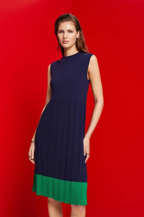 Dresses Dark Blue Women Esprit Pleated and sleeveless maxi dress with crewneck V48Z123