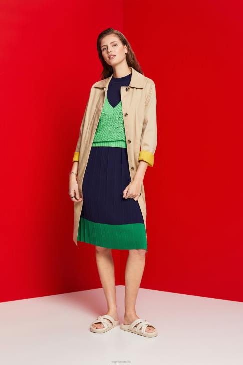 Dresses Dark Blue Women Esprit Pleated and sleeveless maxi dress with crewneck V48Z123