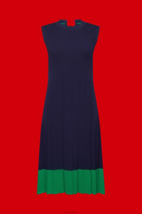 Dresses Dark Blue Women Esprit Pleated and sleeveless maxi dress with crewneck V48Z123