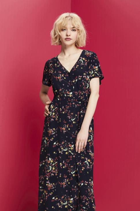 Dresses Dark Blue Women Esprit Printed midi dress with a tie belt V48Z189