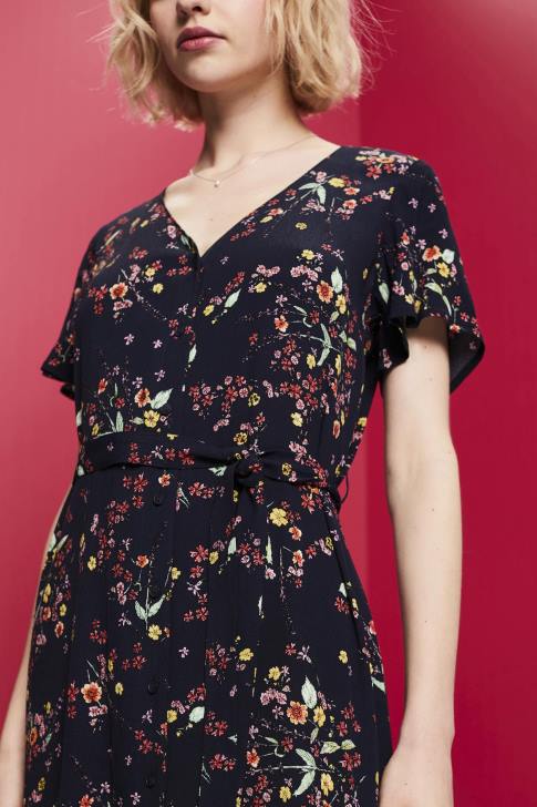 Dresses Dark Blue Women Esprit Printed midi dress with a tie belt V48Z189