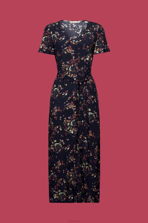 Dresses Dark Blue Women Esprit Printed midi dress with a tie belt V48Z189