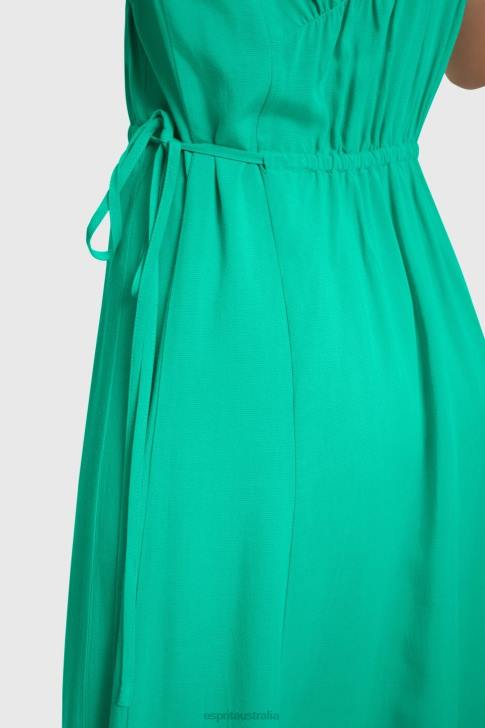 Dresses Green Women Esprit RAYON SILK RUCHED V NECK DRESS V48Z453