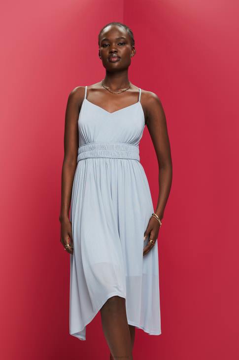 Dresses Light Blue Lavender Women Esprit Elastic Waist Mesh Dress V48Z66