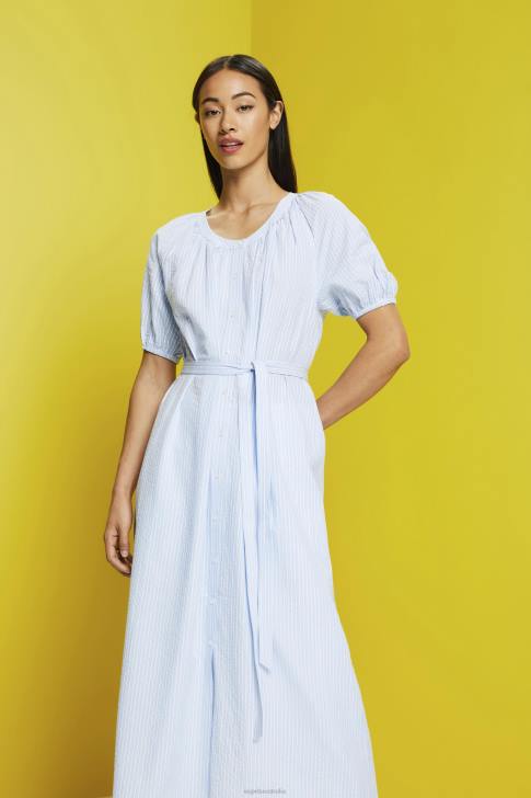 Dresses Light Blue Women Esprit Midi shirt dress with a tie belt, cotton blend V48Z236