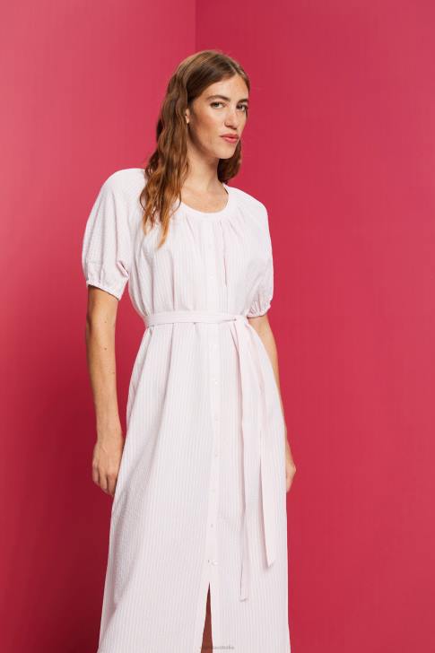 Dresses Light Pink Women Esprit Midi shirt dress with a tie belt, cotton blend V48Z129