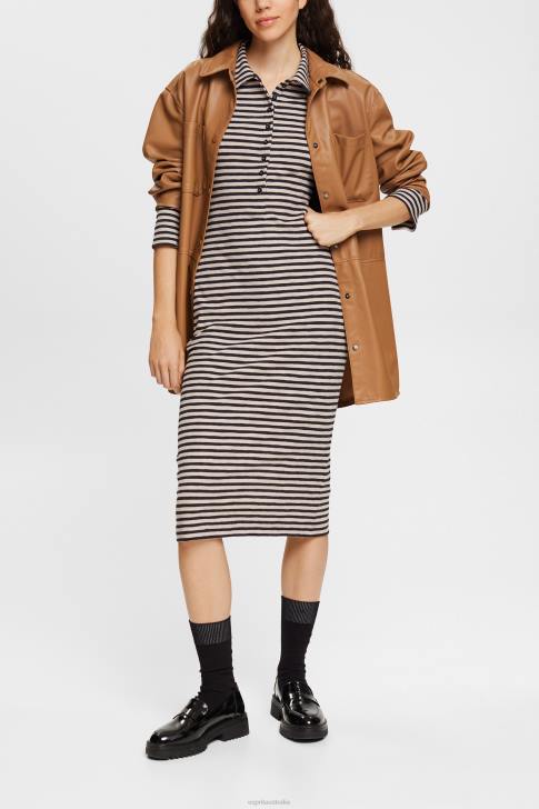 Dresses Light Taupe Women Esprit Striped polo dress V48Z434