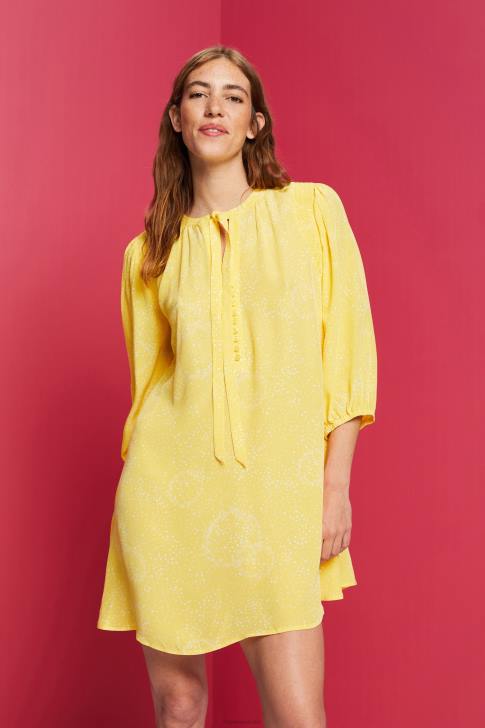 Dresses Light Yellow Women Esprit Patterned mini dress with a bow tie V48Z128