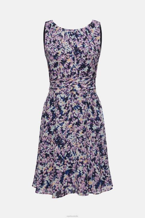 Dresses Navy Floral Women Esprit Recycled: Chiffon dress with a gathered waist V48Z68