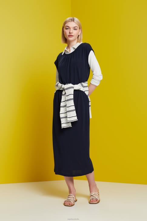 Dresses Navy Women Esprit Drawstring Crepe Midi Dress V48Z51