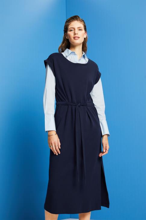 Dresses Navy Women Esprit Jersey midi dress with a tie belt V48Z63