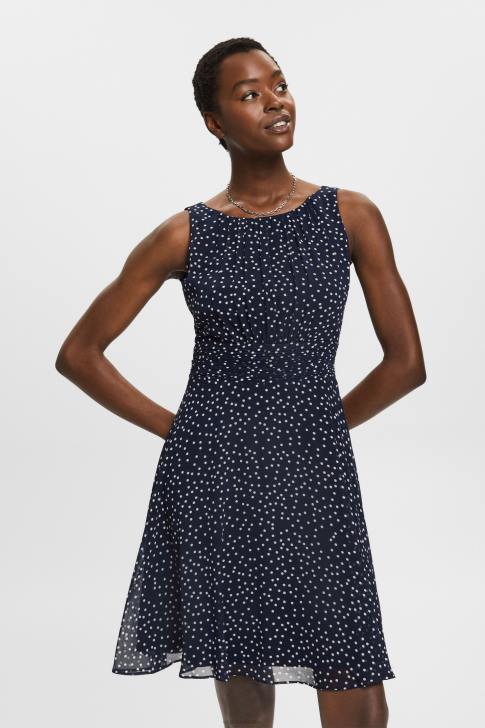 Dresses Navy Women Esprit Recycled: Chiffon dress with a gathered waist V48Z67