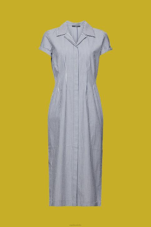 Dresses Navy Women Esprit Seersucker shirt dress, 100% cotton V48Z179