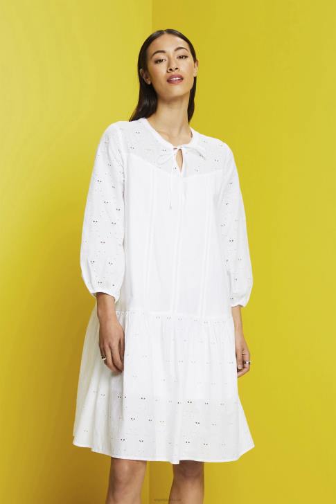 Dresses White Women Esprit Embroidered dress, 100% cotton V48Z186