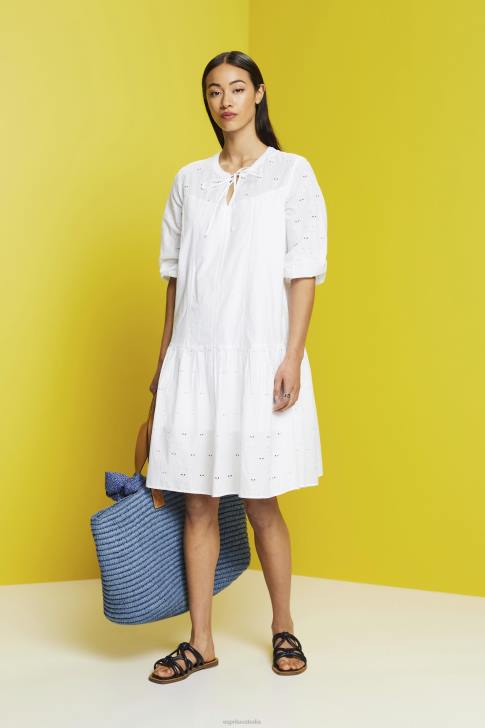 Dresses White Women Esprit Embroidered dress, 100% cotton V48Z186