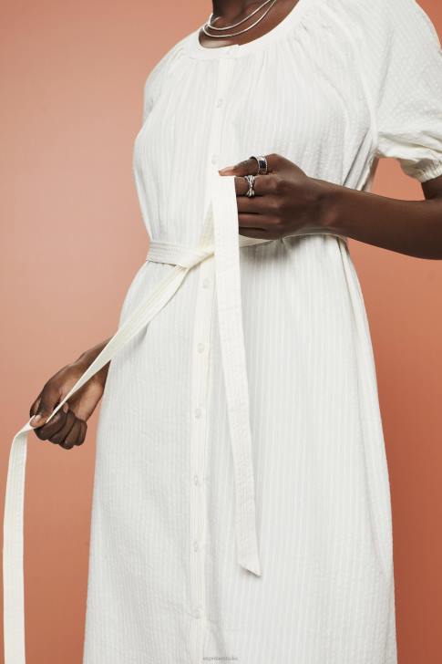Dresses White Women Esprit Midi shirt dress with a tie belt, cotton blend V48Z235