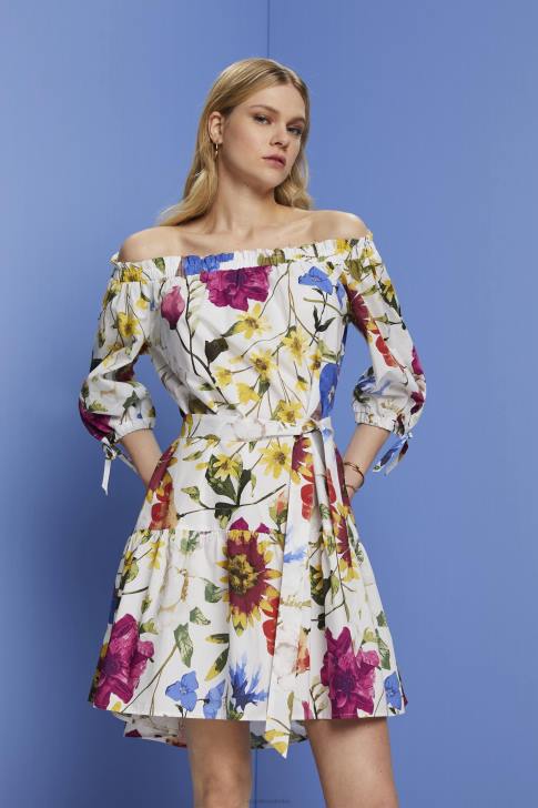 Dresses White Women Esprit Patterned off-shoulder poplin mini dress V48Z178