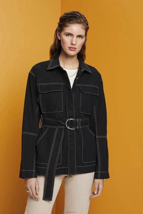Jackets Black Women Esprit Belted twill jacket V48Z291