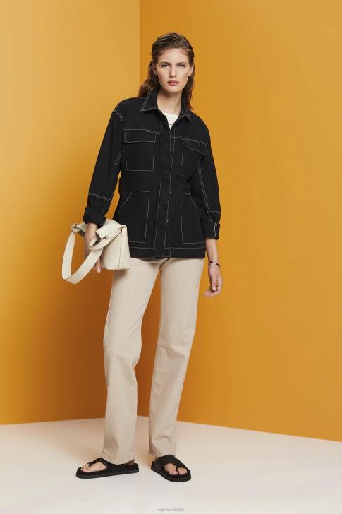 Jackets Black Women Esprit Belted twill jacket V48Z291