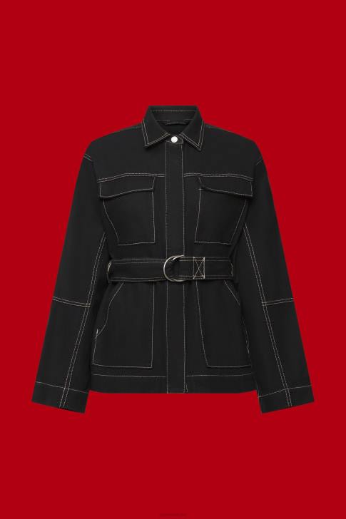 Jackets Black Women Esprit Belted twill jacket V48Z291
