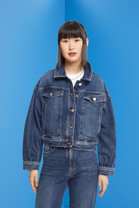 Jackets Blue Medium Wash Women Esprit Cropped denim jacket V48Z550