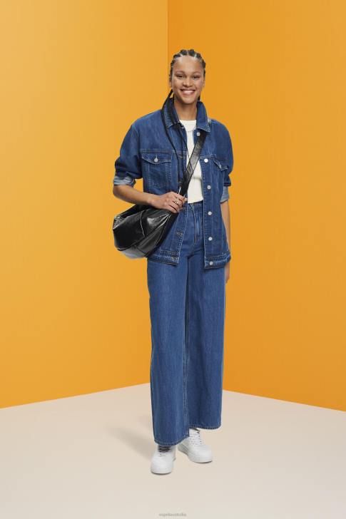 Jackets Blue Medium Wash Women Esprit Denim jacket with tie belt V48Z215