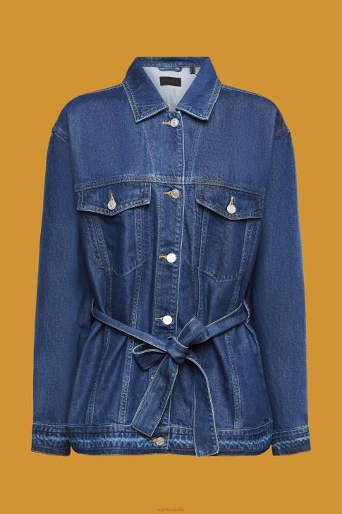 Jackets Blue Medium Wash Women Esprit Denim jacket with tie belt V48Z215