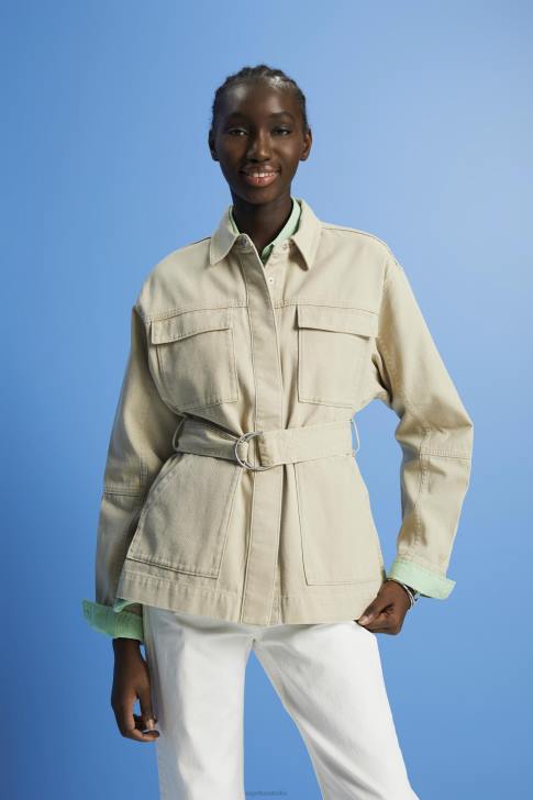 Jackets Sand Women Esprit Belted twill jacket V48Z292