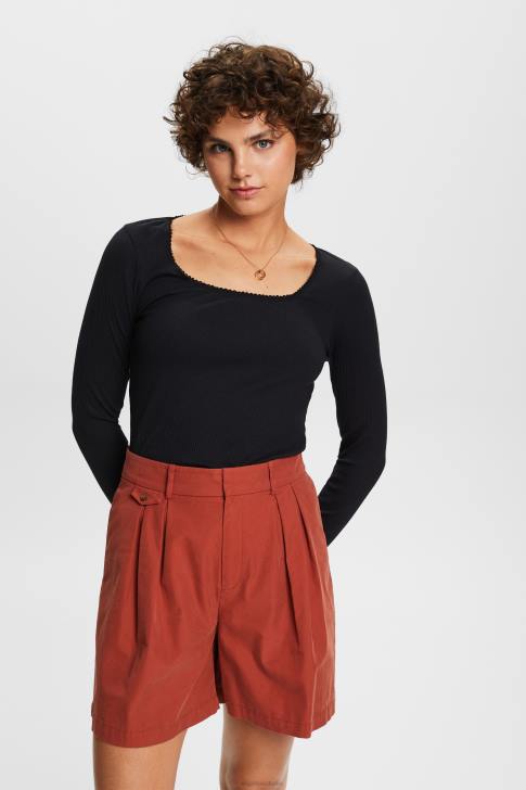 Long Sleeve Black Women Esprit Ribbed long sleeve top V48Z88