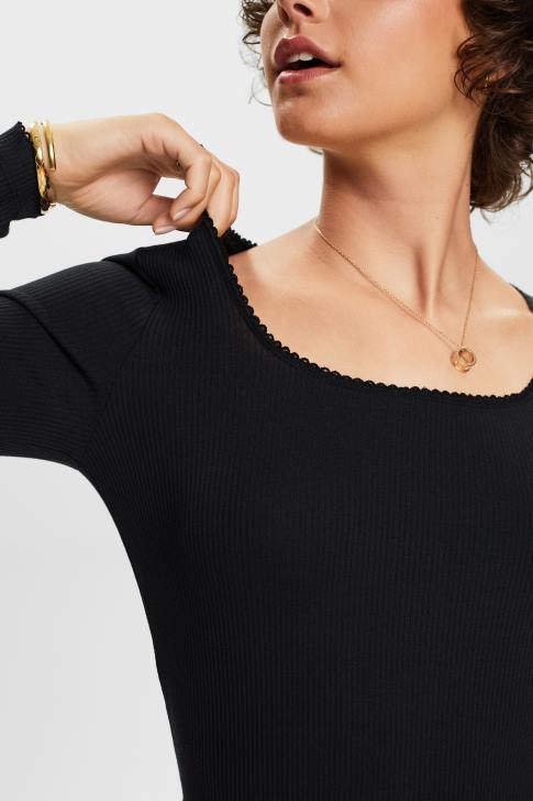Long Sleeve Black Women Esprit Ribbed long sleeve top V48Z88