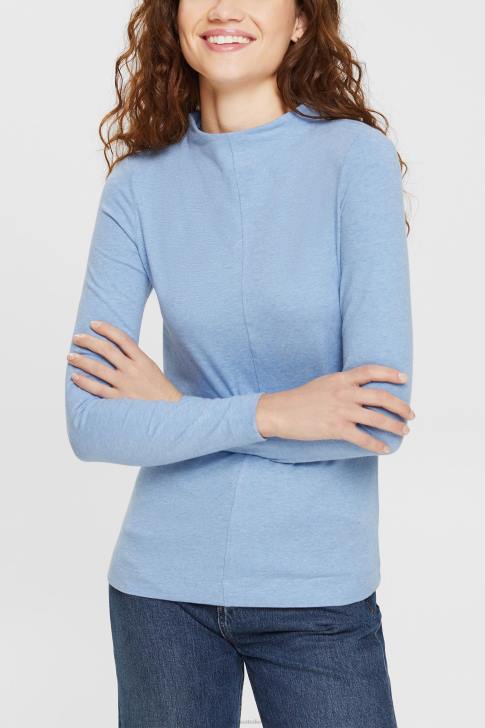 Long Sleeve Bright Blue Women Esprit Boat neck long sleeve top V48Z367