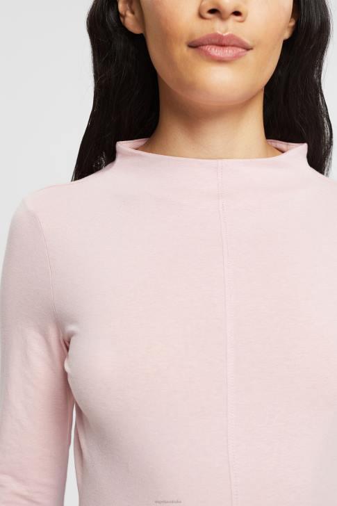 Long Sleeve Light Pink Women Esprit Boat neck long sleeve top V48Z368