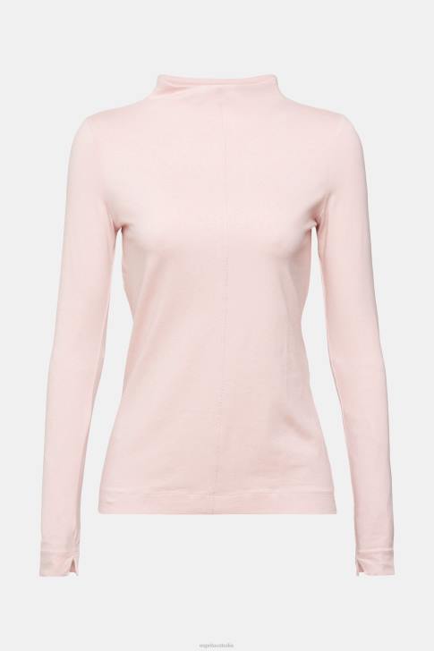 Long Sleeve Light Pink Women Esprit Boat neck long sleeve top V48Z368