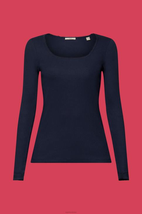 Long Sleeve Navy Women Esprit Ribbed long sleeve top V48Z90