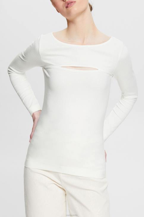 Long Sleeve Off White Women Esprit Cut-out top V48Z531