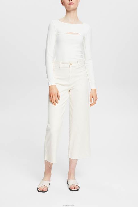 Long Sleeve Off White Women Esprit Cut-out top V48Z531