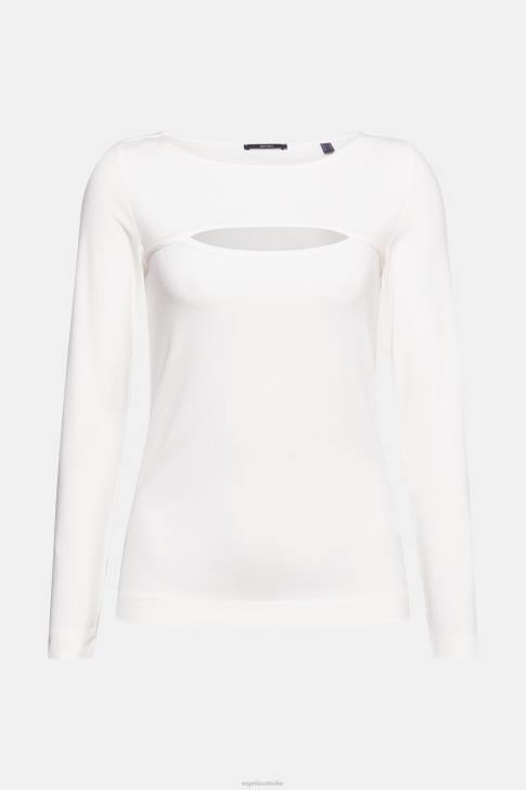Long Sleeve Off White Women Esprit Cut-out top V48Z531